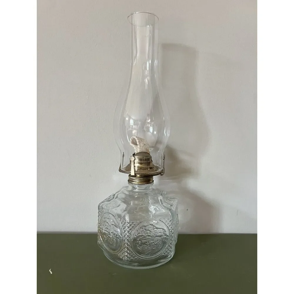 1800s Antique Pressed Glass Lantern Lamplight Farms Horse Buggy Oil Lamp Hexagon